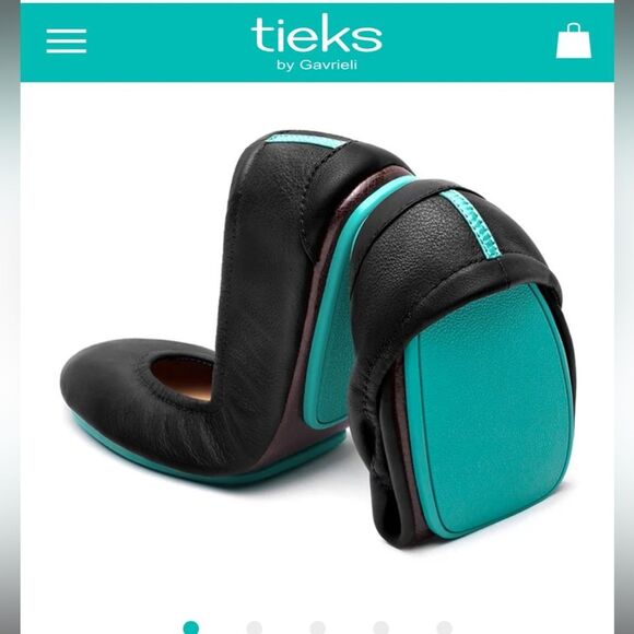 Tieks black and Teal Foldable Ballet Flats - Picture 1 of 7